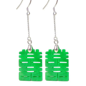 Green Jade Earrings 925 Silver Vintage Charms Natural Stone Chinese Gift