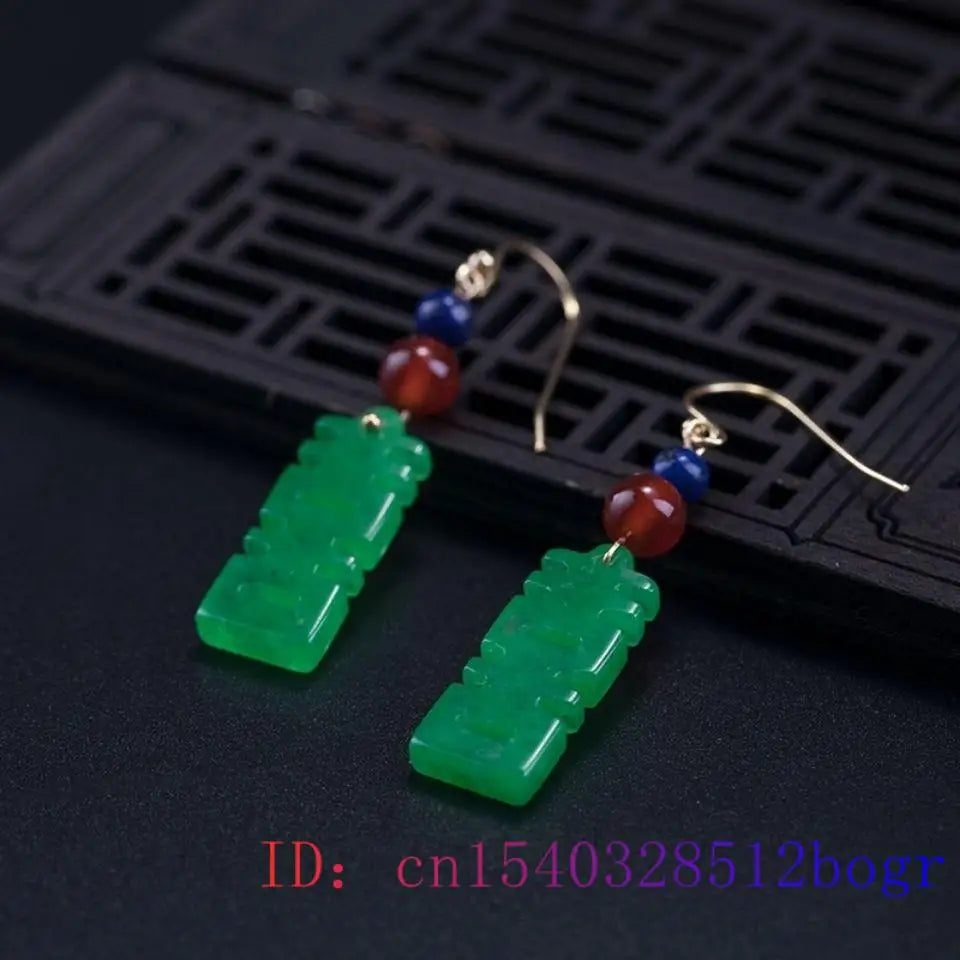 Green Jade Earrings 925 Silver Vintage Charms Natural Stone Chinese Gift