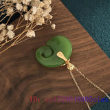 Green Jade Elephant Pendant Chalcedony Silver Charm Necklace