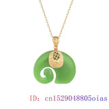 Green Jade Elephant Pendant Chalcedony Silver Charm Necklace