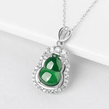 Green Jade Emerald Gemstones Lucky Gourd Pendant Necklace 925 Silver Jewelry