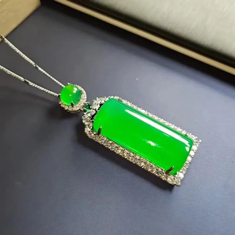 Green Jade Emerald 925 Silver Necklaces For Women