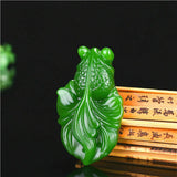 Green Jade Fish Pendant Necklace Chinese Hand-Carved Charm Goldfish Jewelry