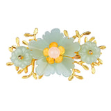 Vintage Green Jade Flower Hairpin 925 Silver Charm