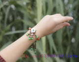 Green Jade Flower Bracelets Chalcedony Chinese Stone Gift Jewelry Bangle