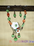 Green Jade Flower Bracelets Chalcedony Chinese Stone Gift Jewelry Bangle
