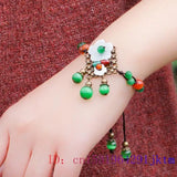 Green Jade Flower Bracelets Chalcedony Chinese Stone Gift Jewelry Bangle