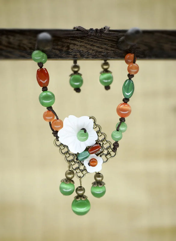 Green Jade Flower Bracelets Chalcedony Chinese Stone Gift Jewelry Bangle