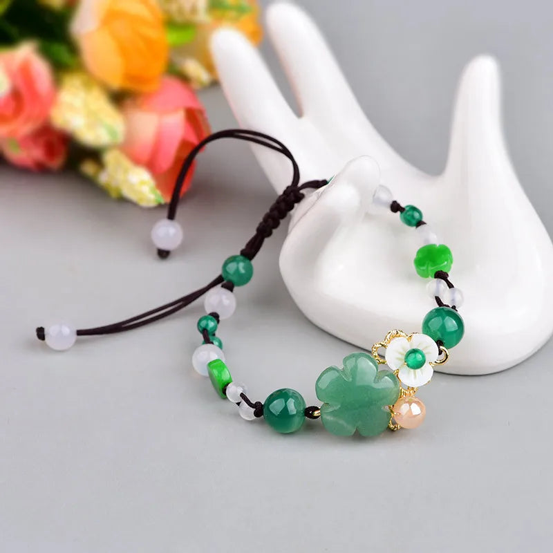 Green Jade Flower Bracelet 925 Silver Vintage Jewelry Charms