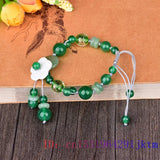 Green Jade Flower Bracelet Natural Chalcedony Amulet 925 Silver Men