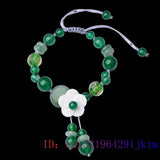 Green Jade Flower Bracelet Natural Chalcedony Amulet 925 Silver Men