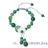 Green Jade Flower Bracelet Natural Chalcedony Amulet 925 Silver Men