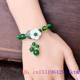 Green Jade Flower Bracelet Natural Chalcedony Amulet 925 Silver Men