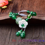 Green Jade Flower Bracelet Natural Chalcedony Amulet 925 Silver Men