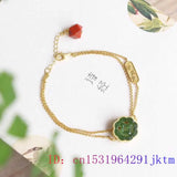Green Jade Flower Bracelet Chalcedony Jewelry Men Bangles 925 Silver