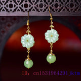 Green Jade Flower Earrings Gemstones Amulets Jewelry Women Jadeite 925 Silver