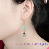 Green Jade Flower Earrings Gemstones Amulets Jewelry Women Jadeite 925 Silver