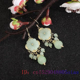 Green Jade Flower Earrings Vintage Charms Stone Talismans