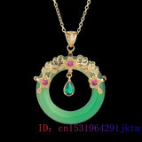 Green Jade Flower Pendant Choker Necklace 925 Silver Charm