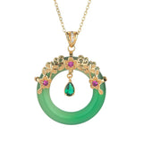 Green Jade Flower Pendant Choker Necklace 925 Silver Charm