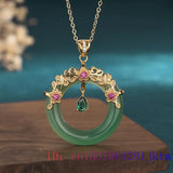 Green Jade Flower Pendant Choker Necklace 925 Silver Charm