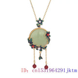 Green Jade Flower Pendant Choker Necklace 925 Silver Talismans Carved Jewelry