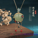 Green Jade Flower Pendant Choker Necklace 925 Silver Talismans Carved Jewelry