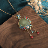 Green Jade Flower Pendant Choker Necklace 925 Silver Talismans Carved Jewelry