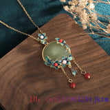 Green Jade Flower Pendant Choker Necklace 925 Silver Talismans Carved Jewelry