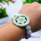 Green Jade Flowers Elastic Bracelet Women Bangle Jadeite Amulet Charm