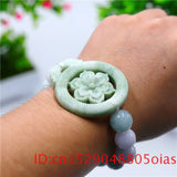 Green Jade Flowers Elastic Bracelet Amulet Bangle A Jadeite Charm Men Women