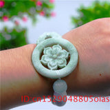 Green Jade Flowers Elastic Bracelet Amulet Bangle A Jadeite Charm Men Women