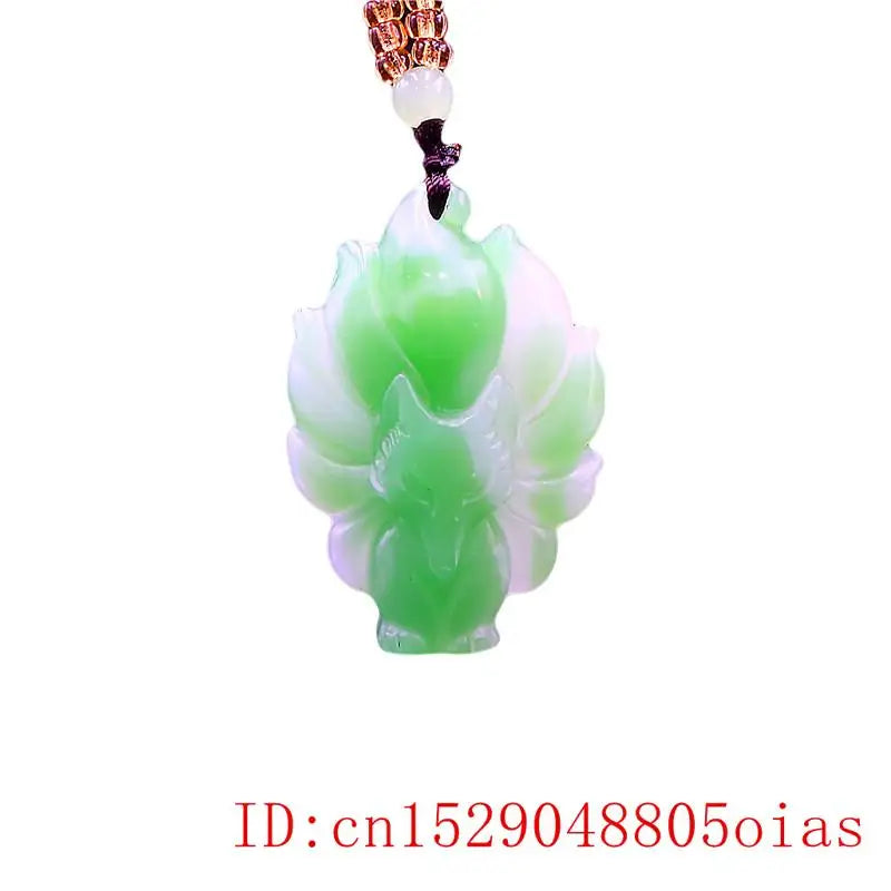 Green Jade Fox Pendant Chinese Women Natural Jewelry Amulet Necklace Jadeite