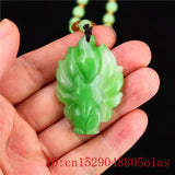 Green Jade Fox Pendant Chinese Women Natural Jewelry Amulet Necklace Jadeite