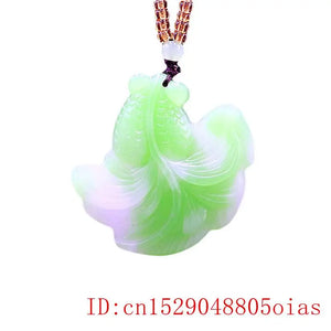 Green Jade Goldfish Pendant for Necklace Chinese Jadeite Amulet Charm