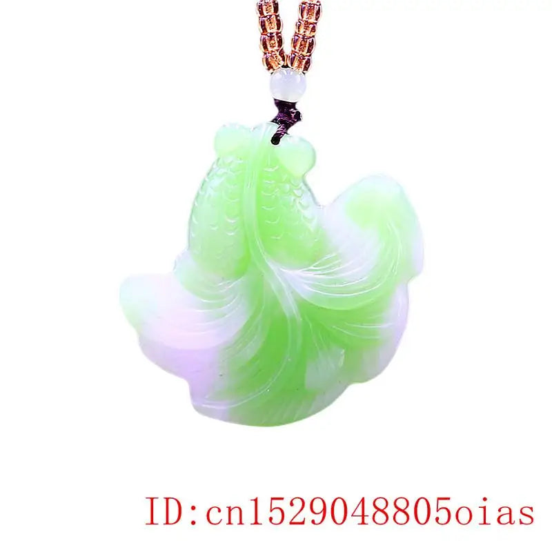 Green Jade Goldfish Pendant for Necklace Chinese Jadeite Amulet Charm