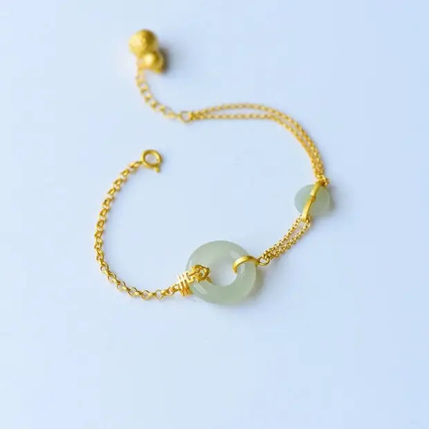 Vintage Green Jade Gourd Bracelet Chalcedony 925 Silver Jewelry