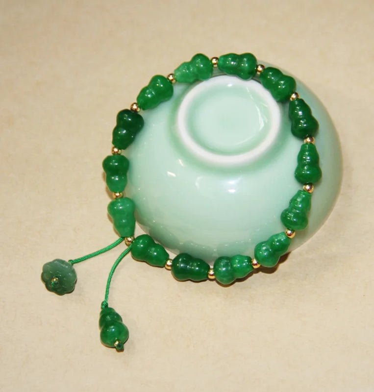 Green Jade Gourd Bracelets Bangle Jewelry Elastic Natural Bead Amulet