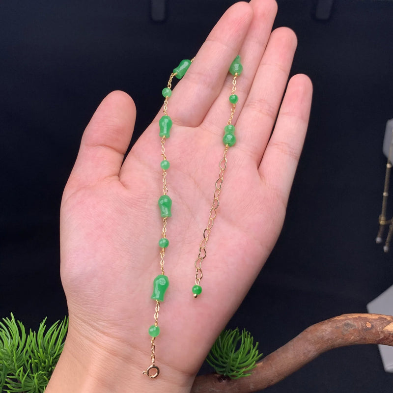 Green Jade Gourd Bracelet Natural Emerald Jewelry 925 Silver