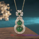 Green Jade Gourd Necklace Pendant Talismans Gift 925 Silver Gemstone