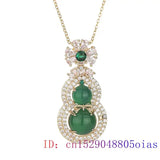 Green Jade Gourd Necklace Pendant Talismans Gift 925 Silver Gemstone