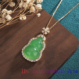 Green Jade Gourd Pendant Necklace 925 Silver Amulet Chalcedony Carved