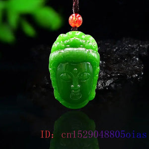 Green Jade Guanyin Pendant Necklace Charm Jadeite Amulet Chinese Natural