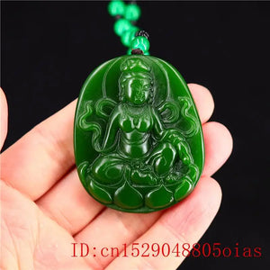 Green Jade Guanyin Pendant Necklace Chinese Charm Amulet
