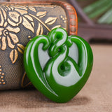 Green Jade Heart Pendant Necklace Chinese Hand-Carved Charm Jewelry