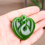 Green Jade Heart Pendant Necklace Chinese Hand-Carved Charm Jewelry