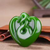 Green Jade Heart Pendant Necklace Chinese Hand-Carved Charm Jewelry
