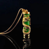 Green Jade Dragon Pillar Pendant 925 Silver Necklace