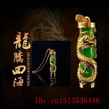 Green Jade Dragon Pillar Pendant 925 Silver Necklace