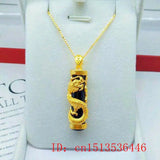 Green Jade Dragon Pillar Pendant 925 Silver Necklace